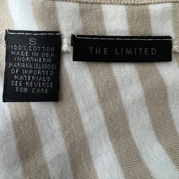 Women's Vintage Y2K The Limited Tan Striped Casual Short Sleeve Crop Top / S - Picture 5 of 5